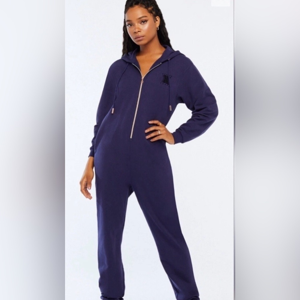 Savage X Fenty Navy Zip-Up Hoodie romper onesie jumpsuit